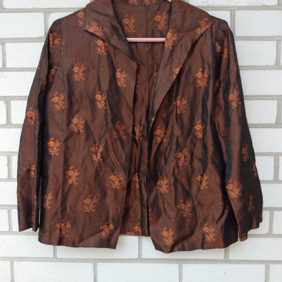 Vintage 60s Bolero Dress Jacket Brown Orange 36"B Rockabilly Mid-Century - Picture 2 of 15